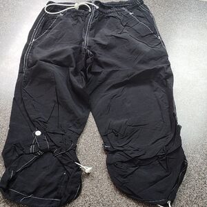 Black Cargo Pants with Elastic Waistband and Cinched Ankles